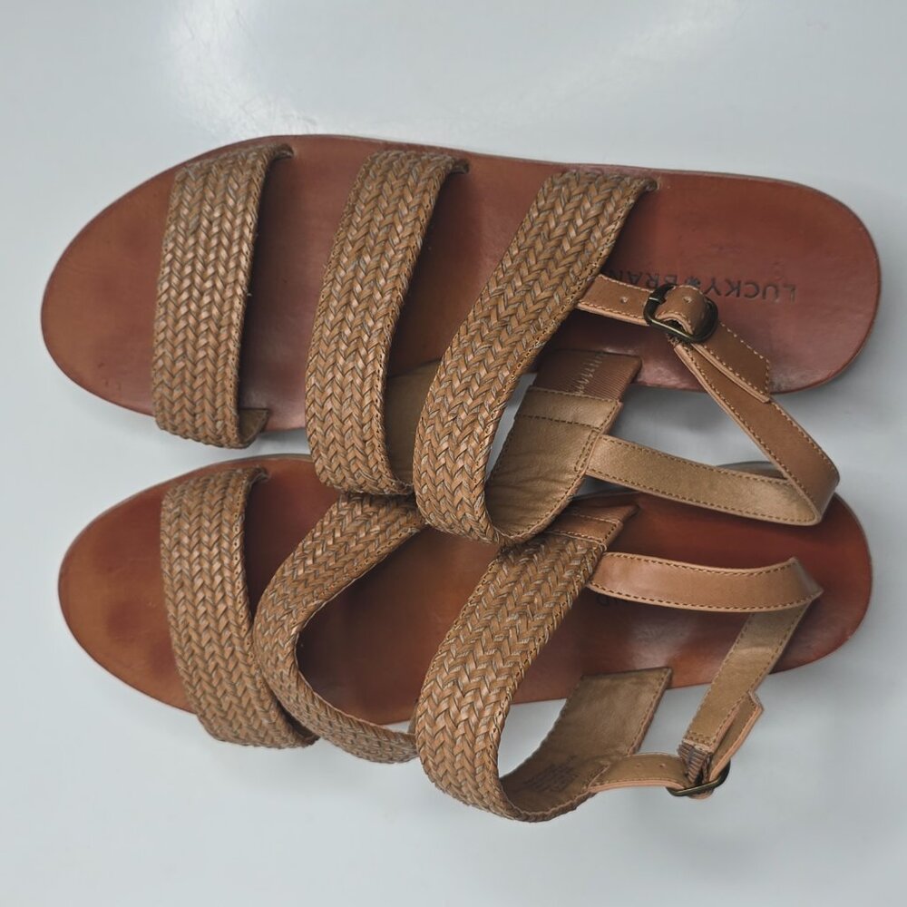 Lucky Brand Honnia Womens 11 M Sandals Brown Braided Strappy Slingback Shoes - Picture 7 of 9